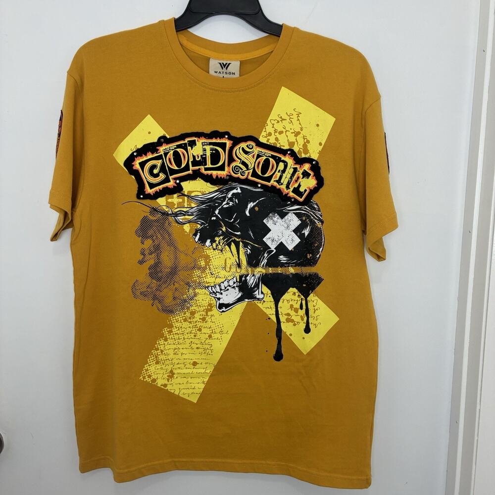 Cold Soul Dark Yellow Mens Large SS Horse Skull NWT Heavy Cotton With Dog Tag